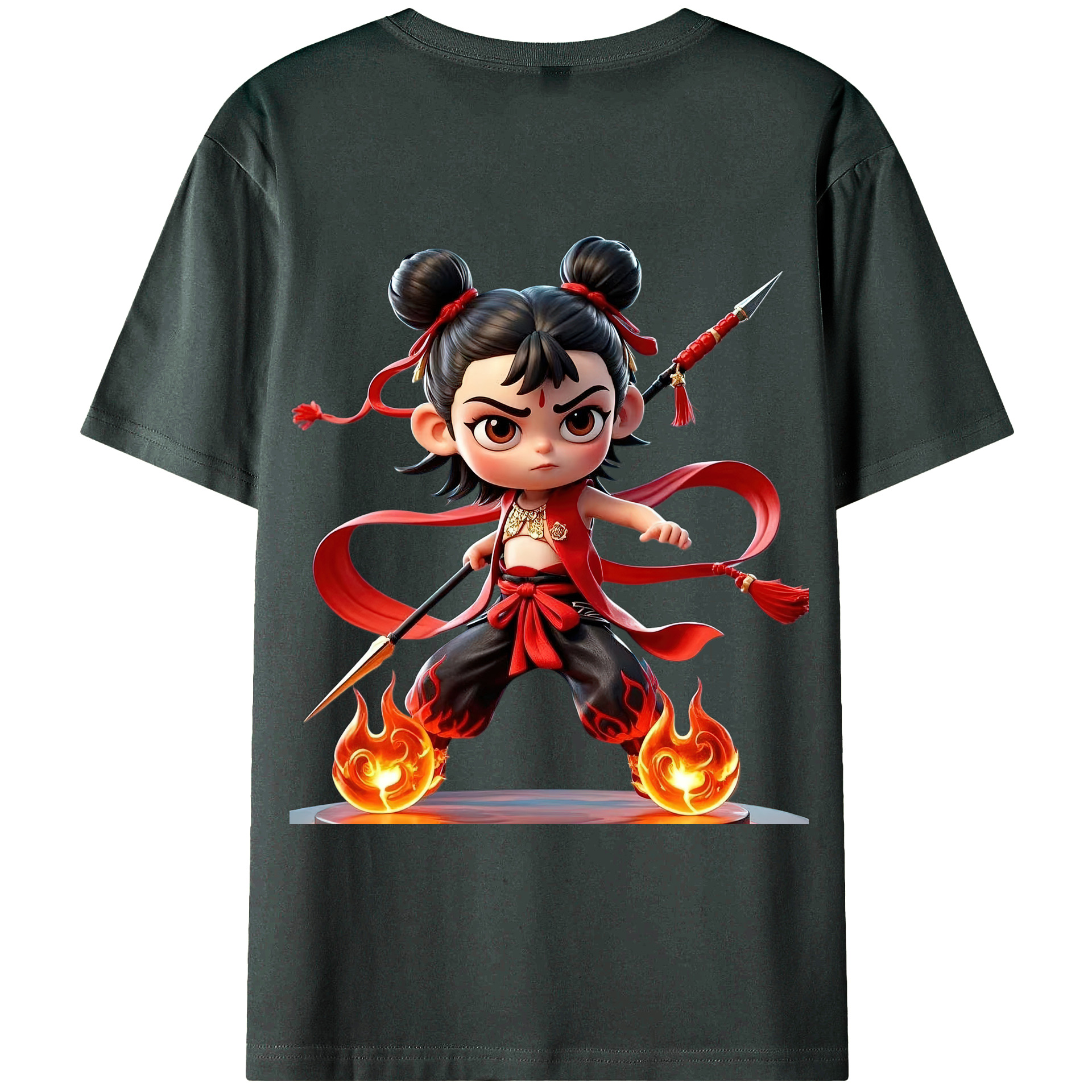 （画像用） Ne Zha 2 ナタ 魔童の大暴れ 綿100％ メンズ半袖Tシャツ（バックプリント） 通気性